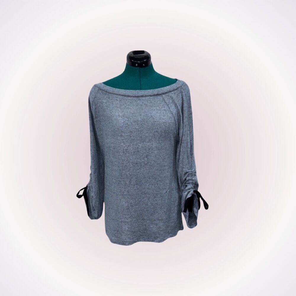 Bobeau Blue Long Sleeve Blouse with Black Ties | Sz L, NWT